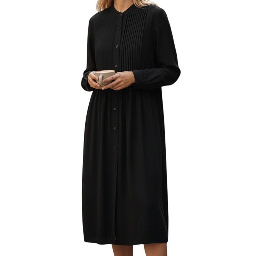 Vintage Vermont Country Store Black Pleated Button-Front Dress Small / 4